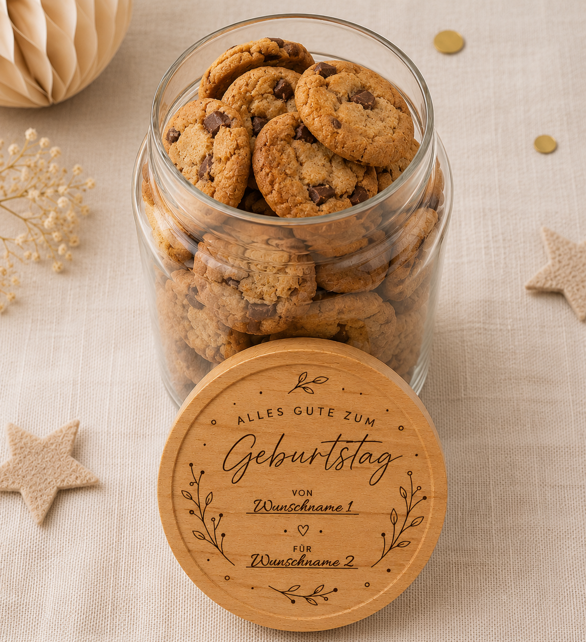 Alles Gute zum Geburtstag für... von... | Lieblings-Vorratsglas mit Holzdeckel und deiner Wunschgravur