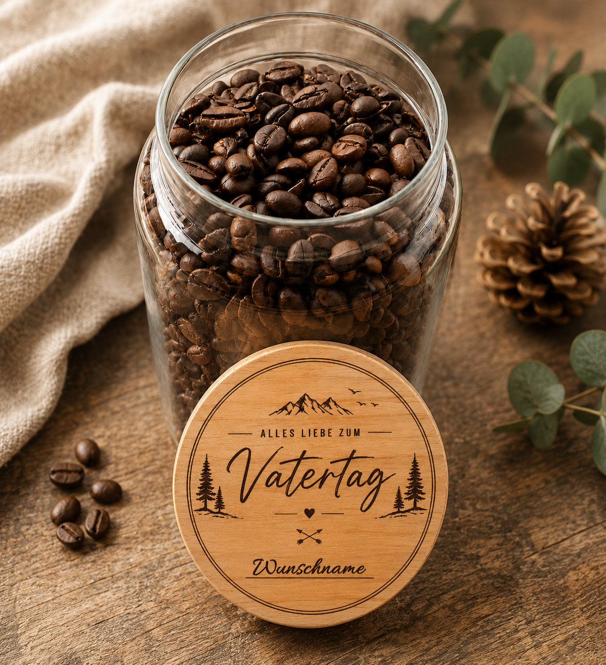 Alles Liebe zum Vatertag | Wald | Lieblings-Vorratsglas mit Holzdeckel und deiner Wunschgravur