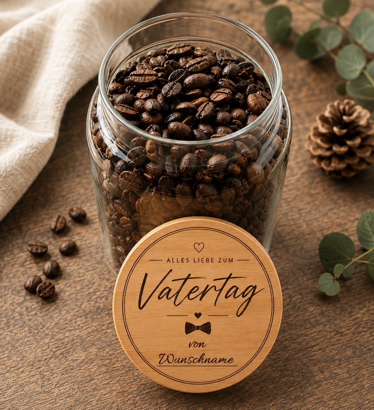 Alles Liebe zum Vatertag | Fliege | Lieblings-Vorratsglas mit Holzdeckel und deiner Wunschgravur