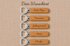 Bottle opener made of beech wood and stainless steel with custom engraving