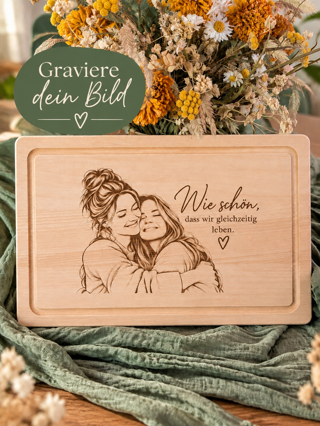 Dein Bild auf Holz | Personalisiertes Schneidebrett mit eigener Fotogravur