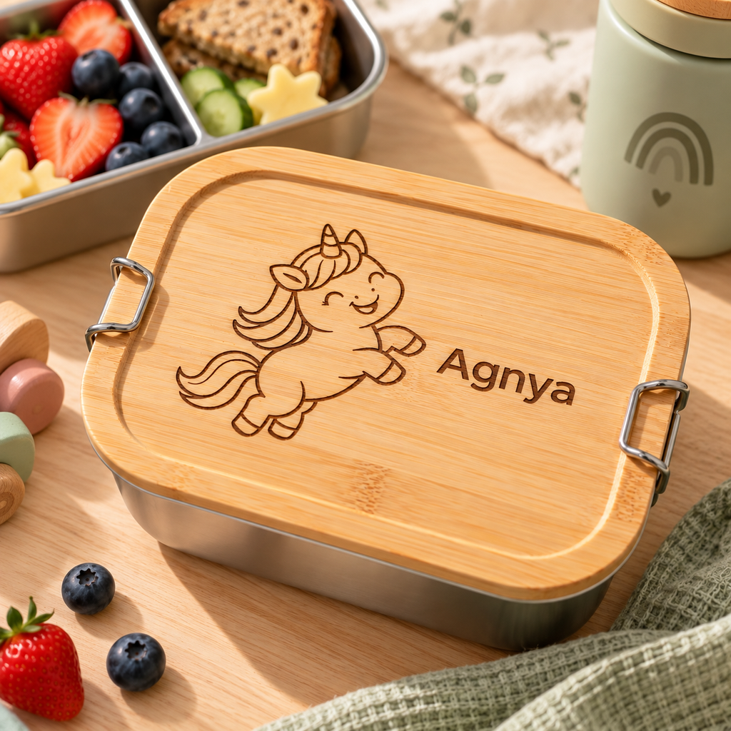 Einhorn| Lieblings-Lunchbox für Kinder aus Edelstahl & Bambus
