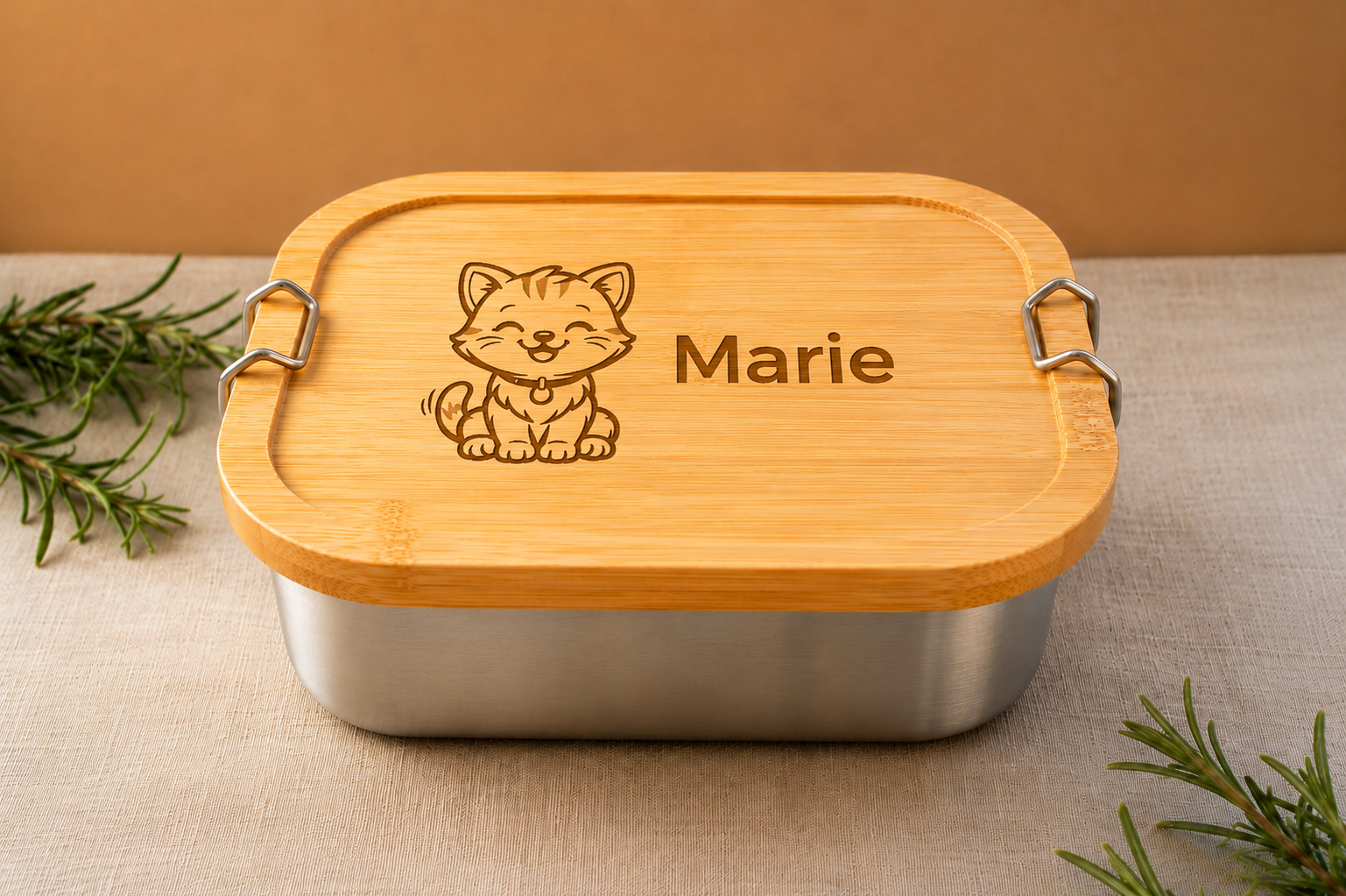 Katze | Lieblings-Lunchbox aus Edelstahl & Bambus