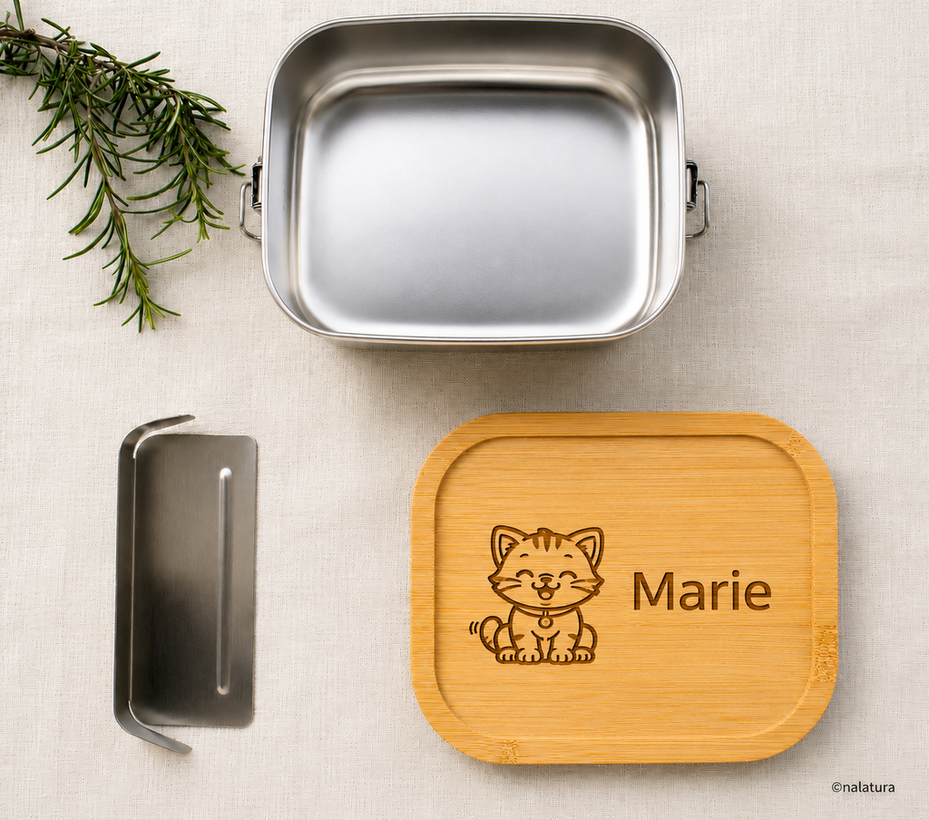 Katze | Lieblings-Lunchbox aus Edelstahl & Bambus