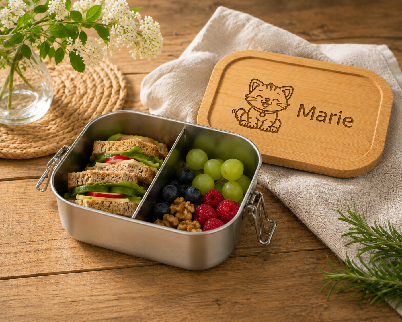 Katze | Lieblings-Lunchbox aus Edelstahl & Bambus