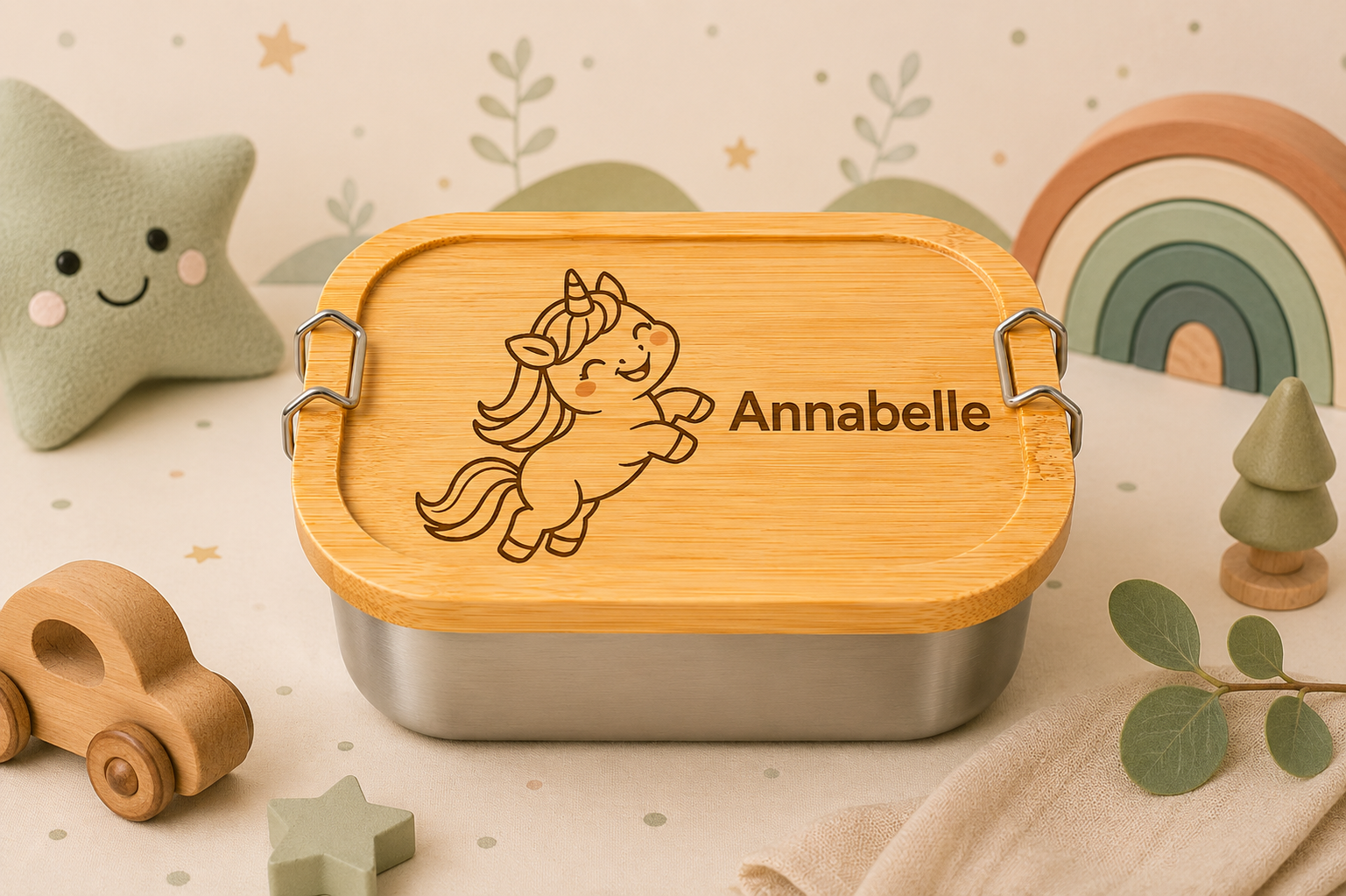 Einhorn| Lieblings-Lunchbox aus Edelstahl & Bambus