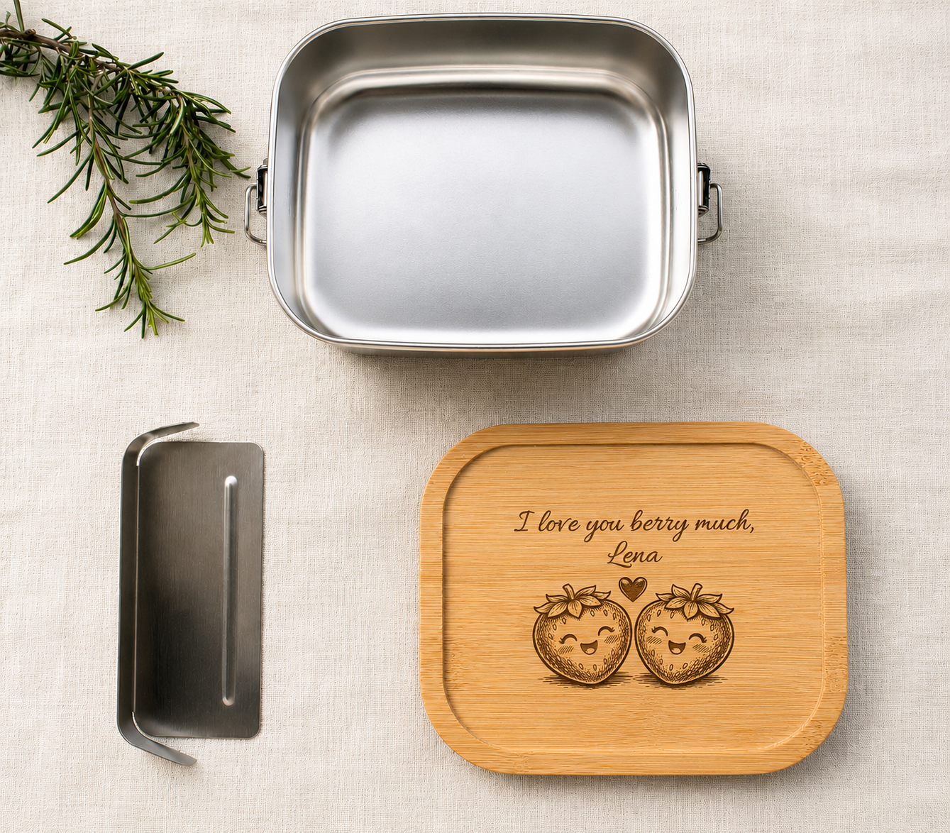 I love you berry much | Lieblings-Lunchbox aus Edelstahl & Bambus