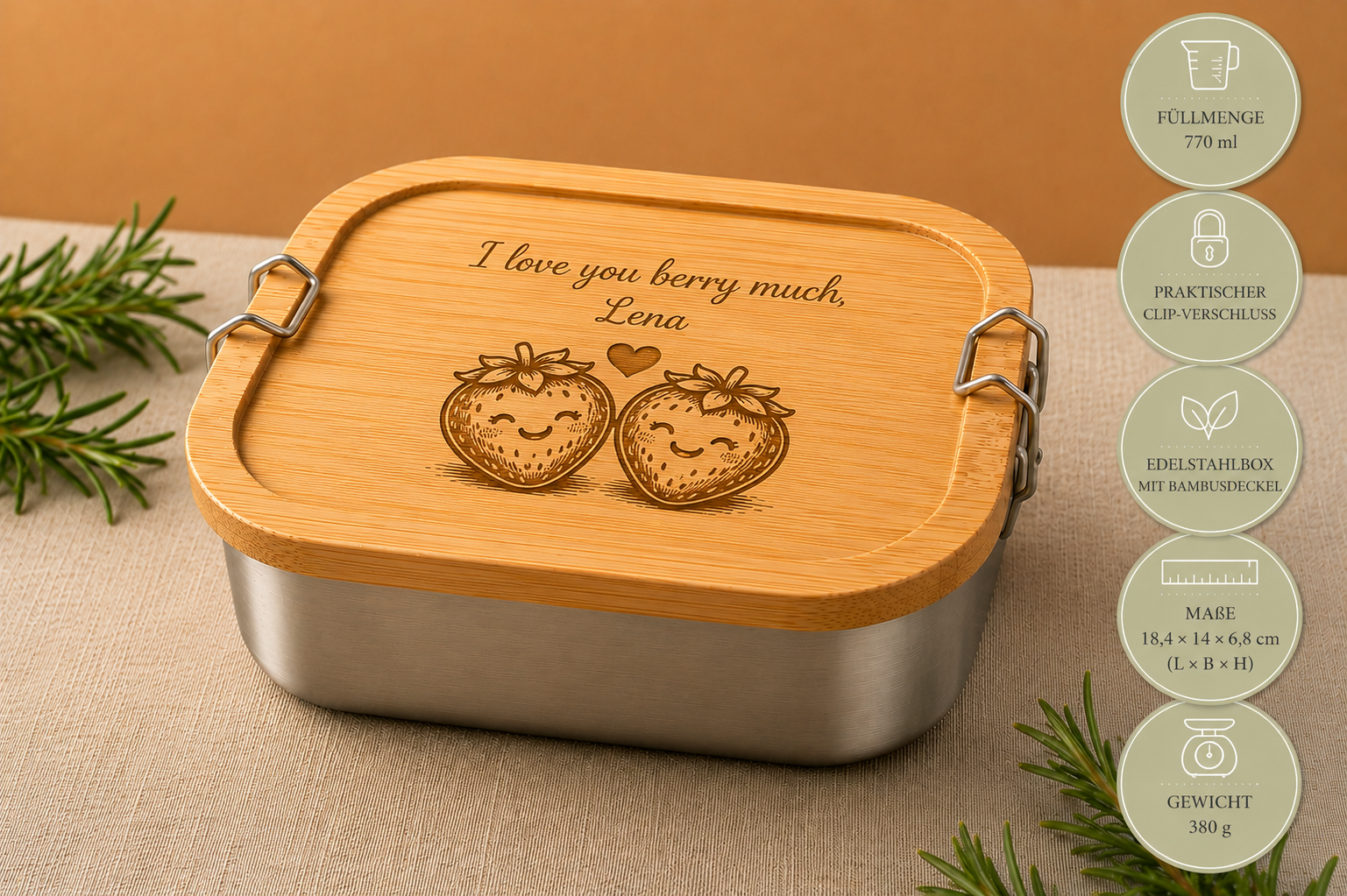 I love you berry much | Lieblings-Lunchbox aus Edelstahl & Bambus