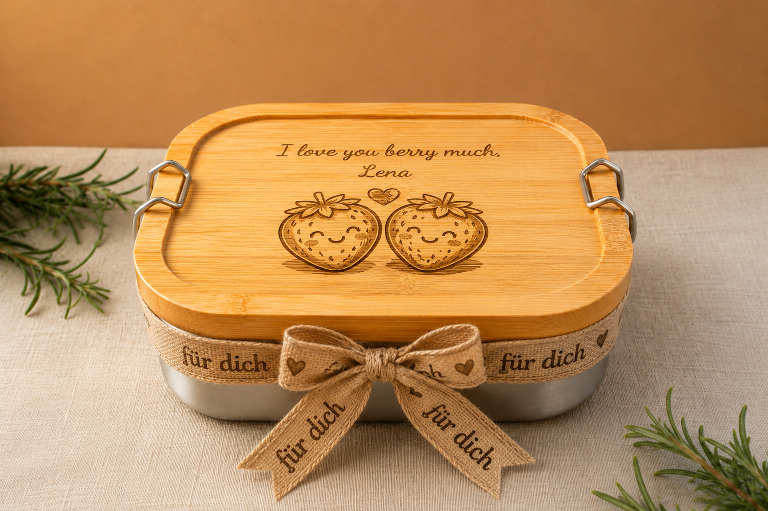 I love you berry much | Lieblings-Lunchbox aus Edelstahl & Bambus