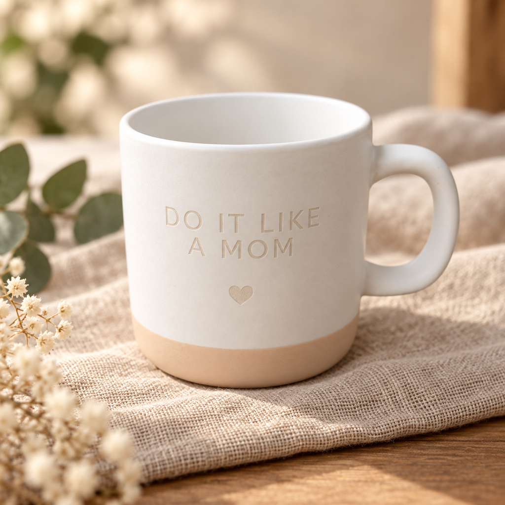 Personalisierte Keramiktasse „Do it like a Mom“ – 340ml, Weiß/Beige - Das perfekte Geschenk für alle Mamas