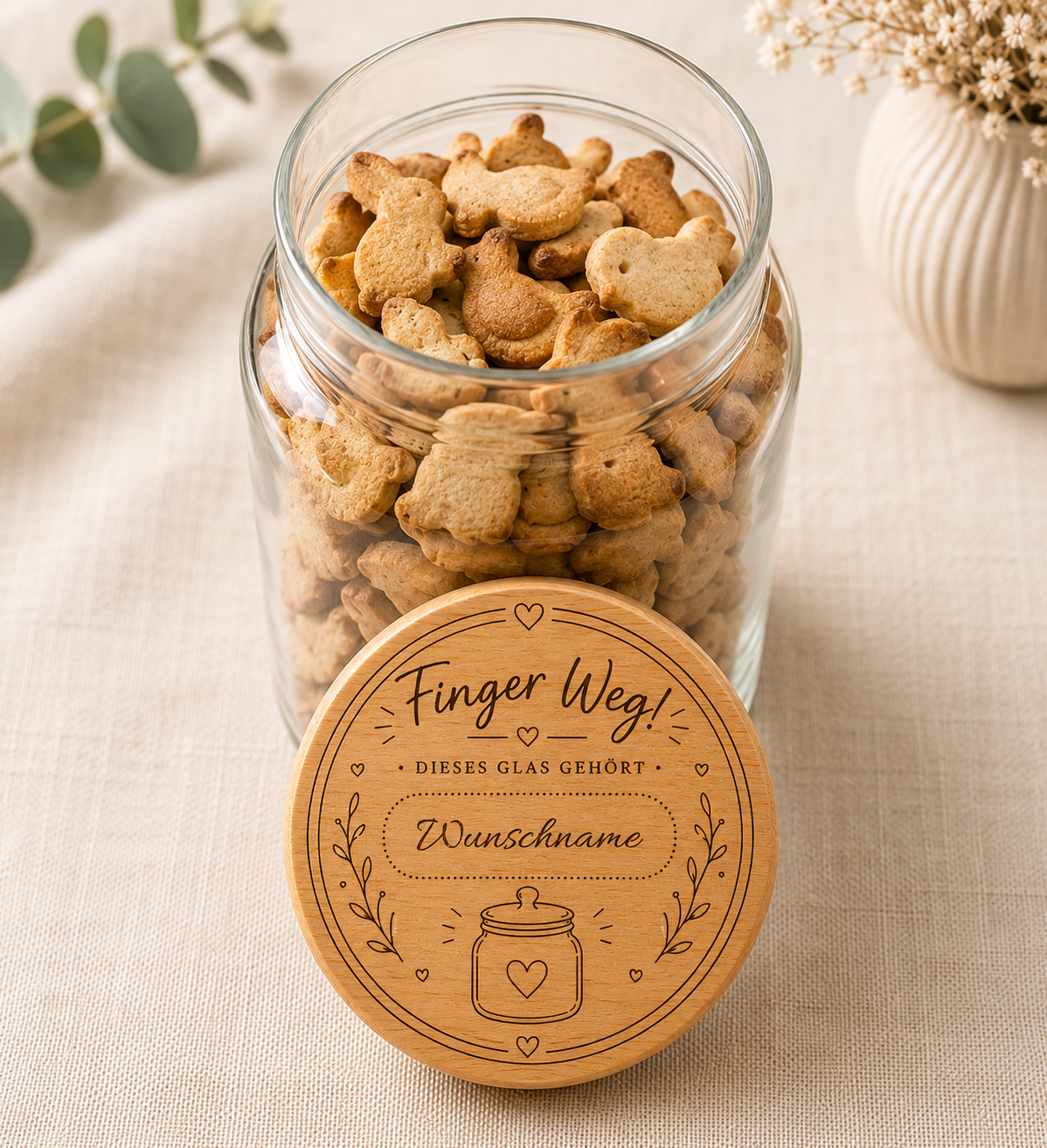 Finger weg! | Lieblings-Vorratsglas mit Holzdeckel und deiner Wunschgravur