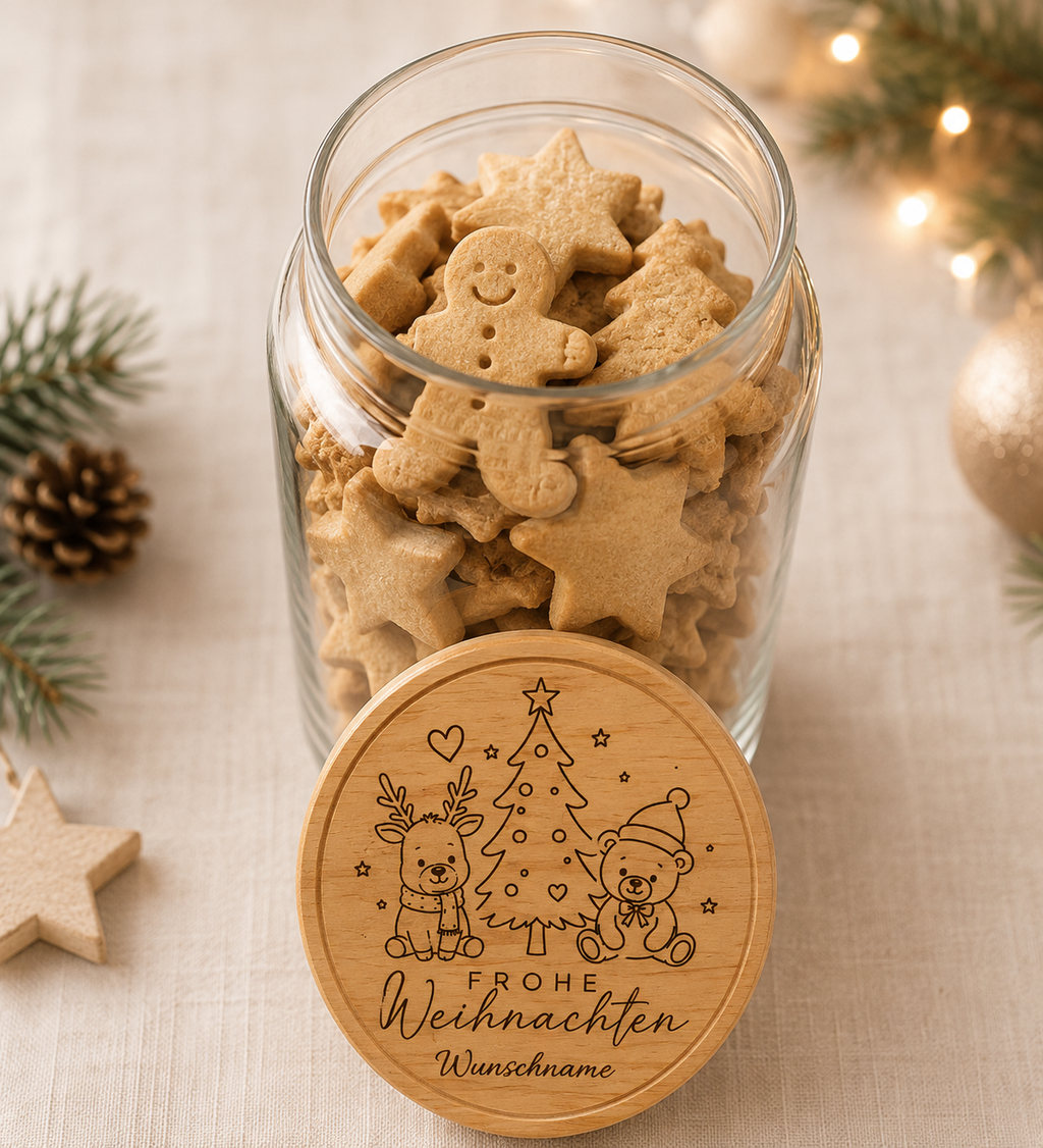Frohe Weihnachten | Lieblings-Vorratsglas mit Holzdeckel und deiner Wunschgravur