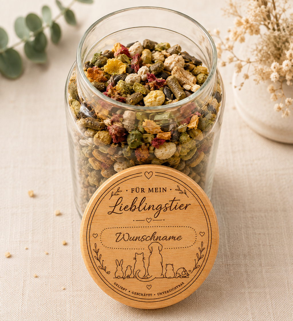 Für das Lieblingstier | Lieblings-Vorratsglas mit Holzdeckel und deiner Wunschgravur