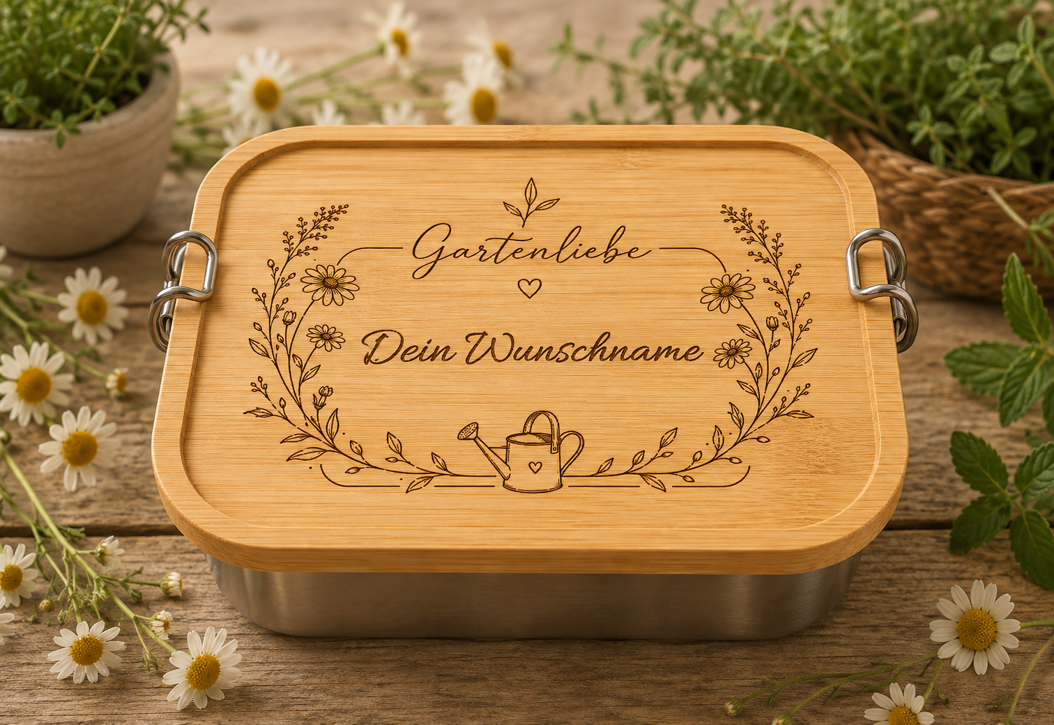 Gartenliebe |Lieblings-Lunchbox aus Edelstahl & Bambus