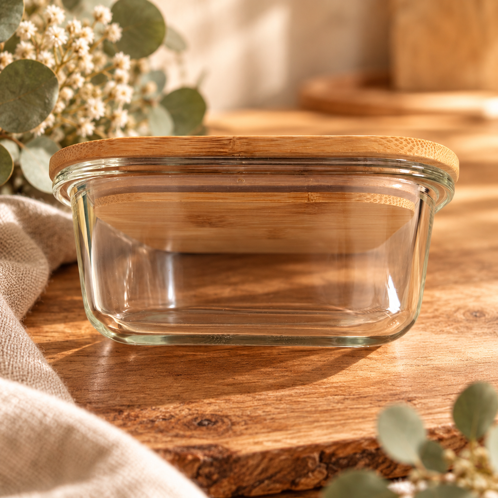 Personalisierte Vorrats- & Meal-Prep-Box aus Glas mit Bambusdeckel | Auslaufsicher