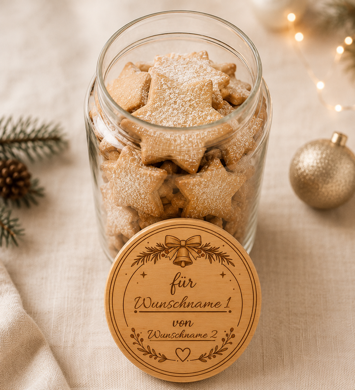 Frohe Weihnachten für..von.. | Glöckchen | Lieblings-Vorratsglas mit Holzdeckel und deiner Wunschgravur