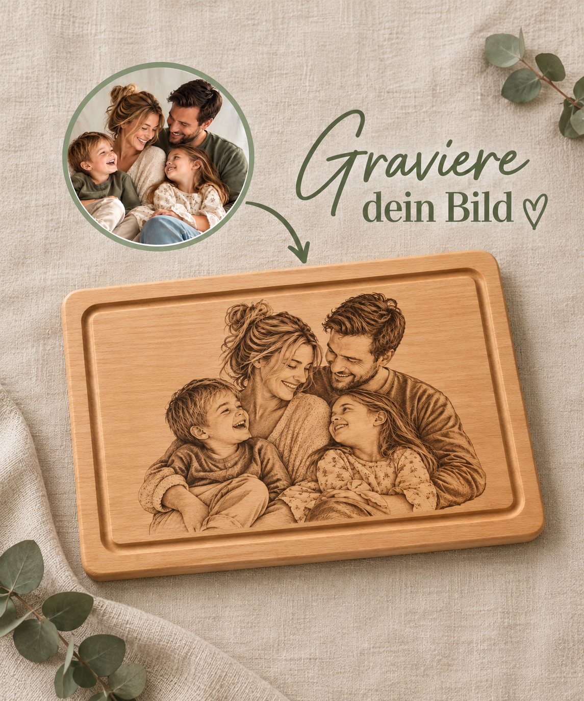 Dein Bild auf Holz | Personalisiertes Schneidebrett mit eigener Fotogravur