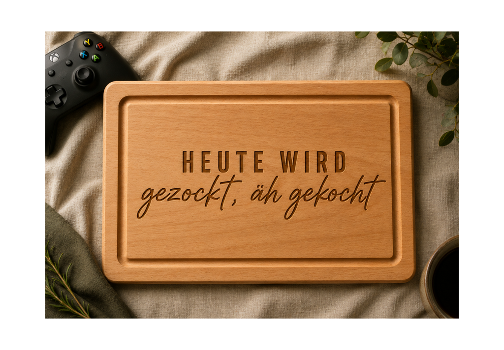 Heute wird gezockt, äh gekocht | Gaming | Lieblings-Schneidebrett aus Buche mit deiner Wunschgravur