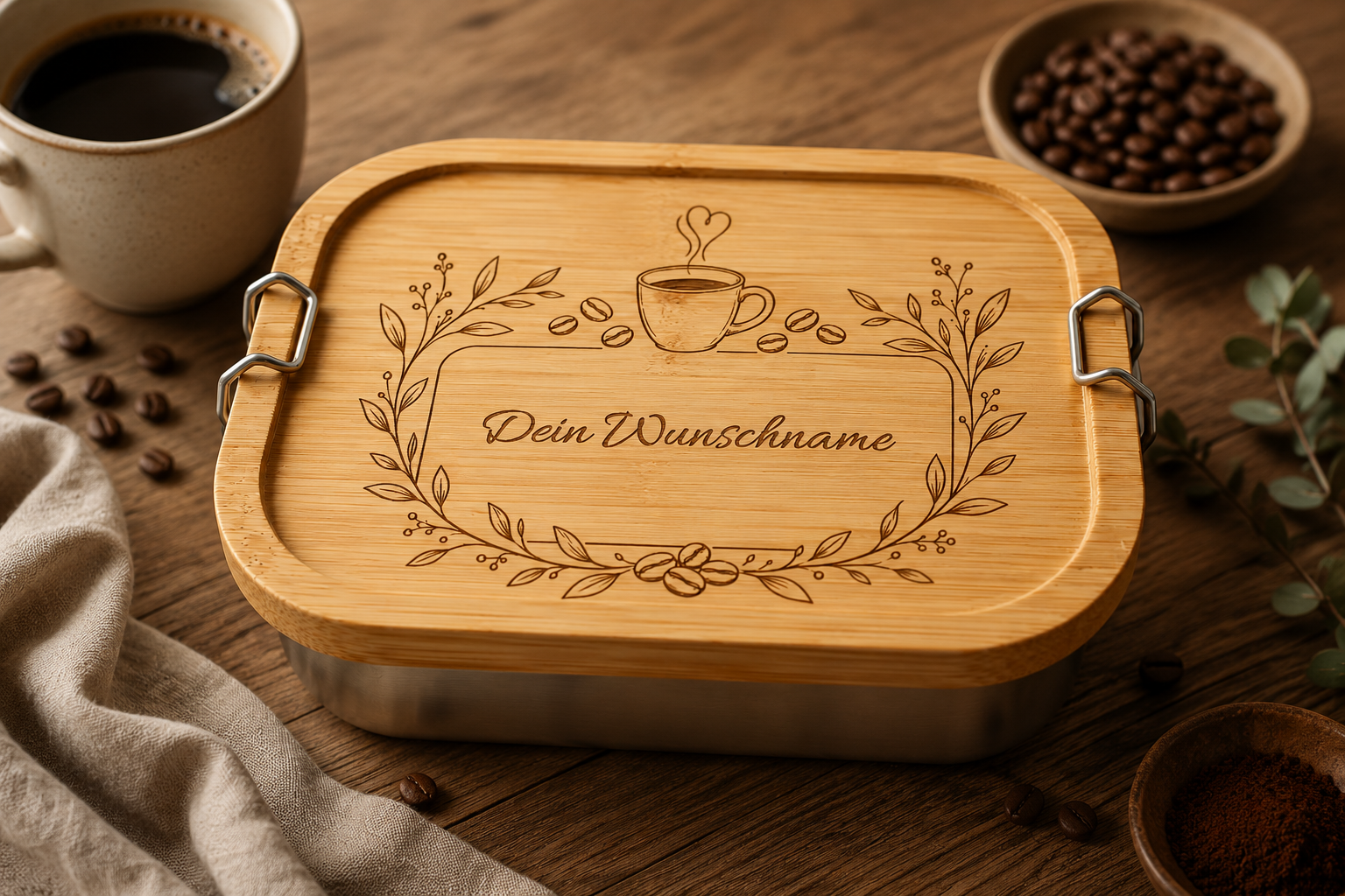 Kaffeeliebe | Lieblings-Lunchbox aus Edelstahl & Bambus