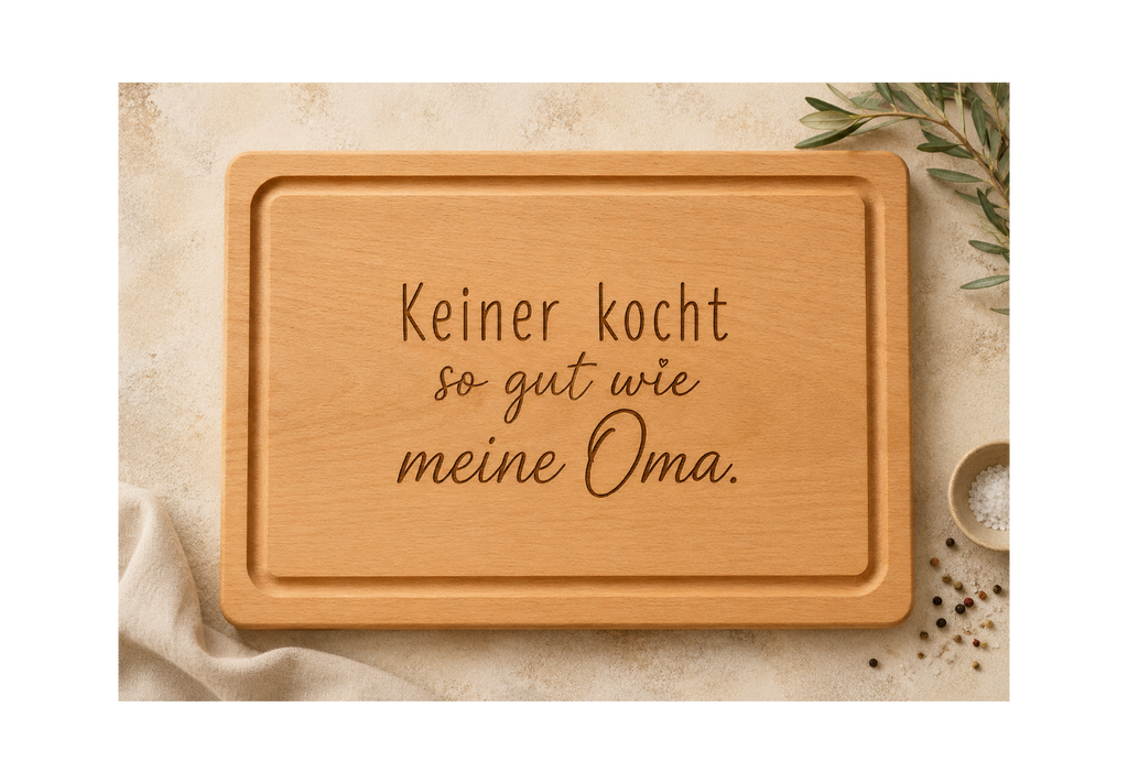 Keiner kocht so gut wie meine Oma | Lieblings-Schneidebrett aus Buche mit deiner Wunschgravur
