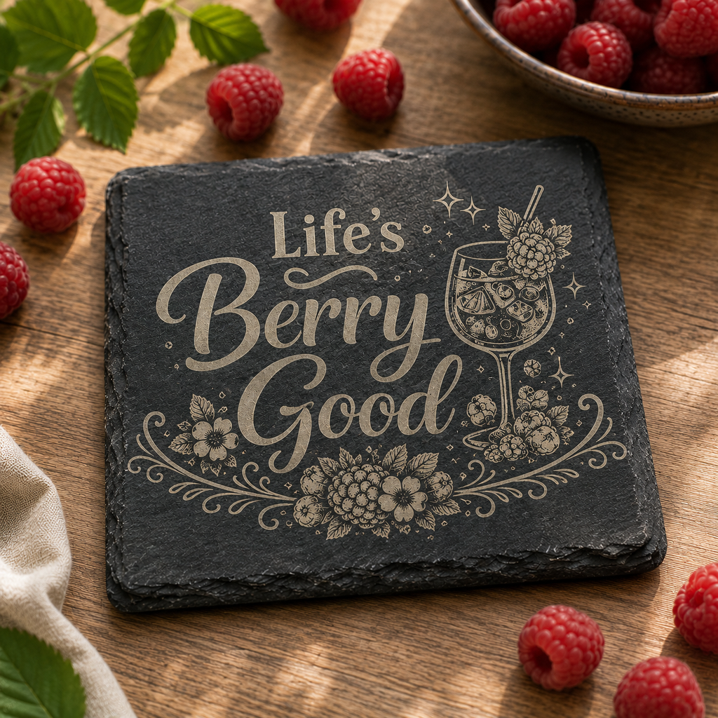 Life's berry good | Weinliebe | Lieblings-Untersetzer aus Schiefer