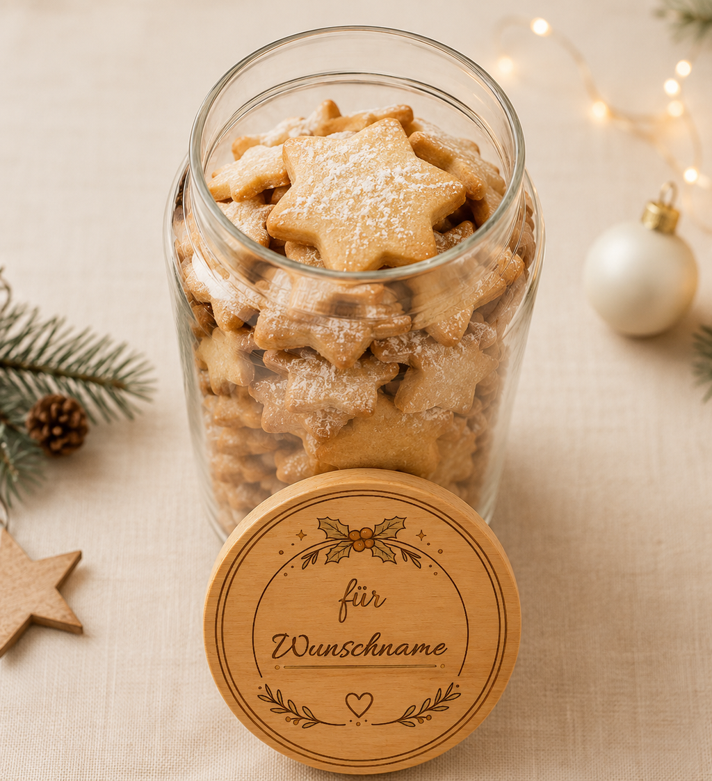 Mistelzweig | Lieblings-Vorratsglas mit Holzdeckel und deiner Wunschgravur
