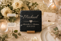 Platzkarte Herz | Hochzeit | Personalisierter Schiefer-Untersetzer mit Namen & Datum  | Gastgeschenk & Platzkarte in einem