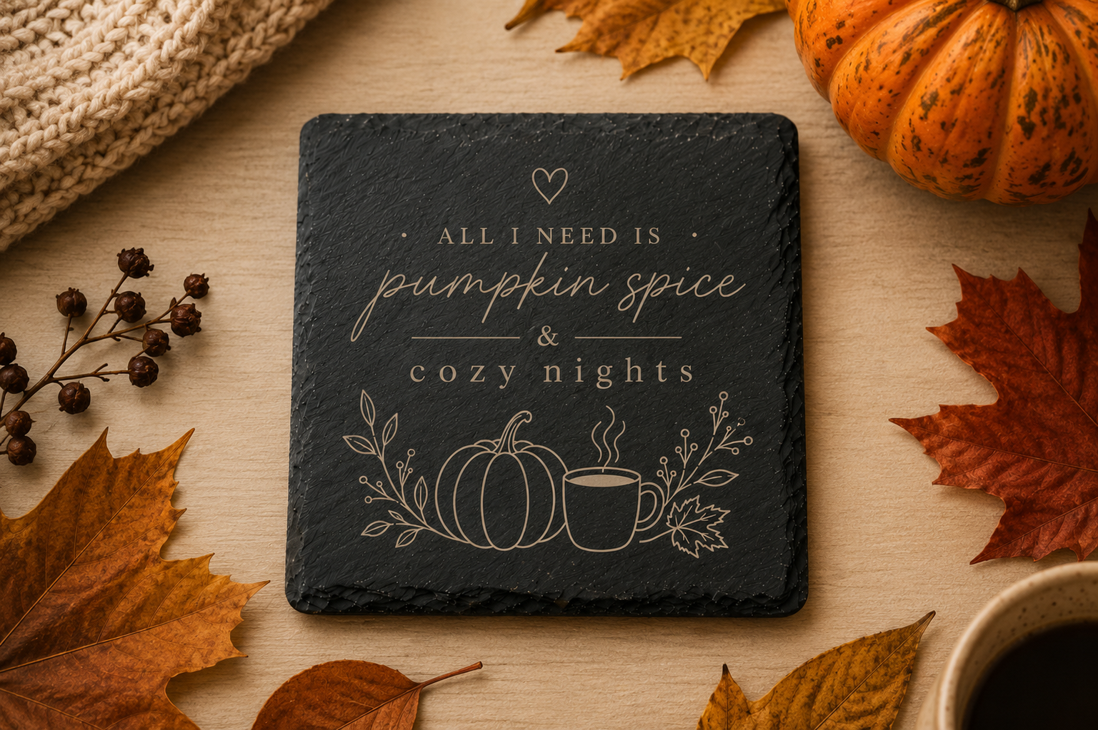 Pumpkin Spice & cozy nights | Herbstliebe | Lieblings-Untersetzer aus Schiefer