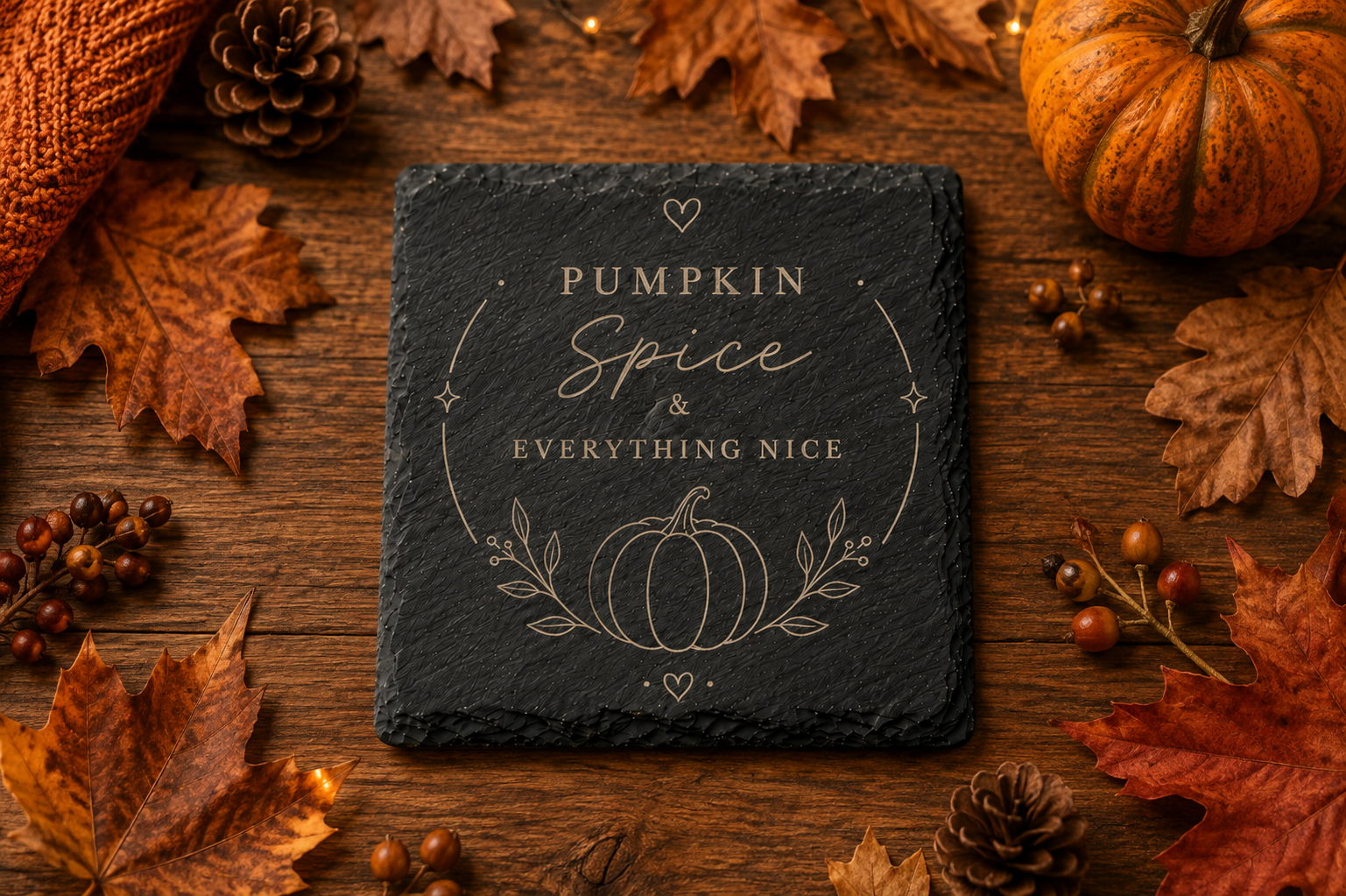 Pumpkin Spice & everything nice | Herbstliebe | Lieblings-Untersetzer aus Schiefer
