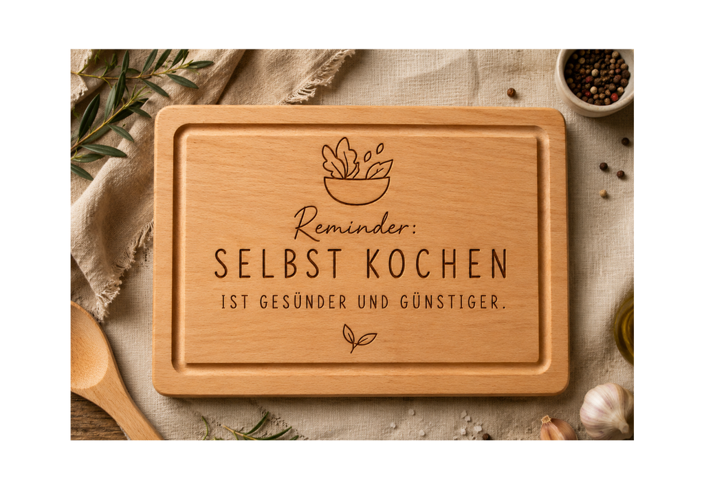 Reminder: Selbst kochen ist gesünder und günstiger | Lieblings-Schneidebrett aus Buche mit deiner Wunschgravur