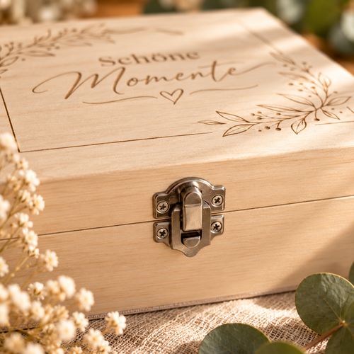 Aufbewahrungsbox 'Schöne Momente' aus Paulowina-Holz | Geschenkbox 20x20x9,5 cm