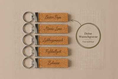 Schlüsselanhänger mit Wunschgravur aus Kork und Edelstahl