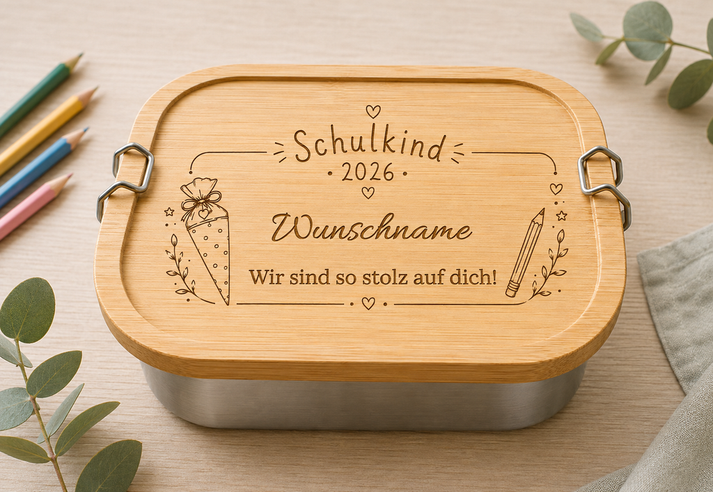 Schulkind 2026 | Lieblings-Lunchbox aus Edelstahl & Bambus