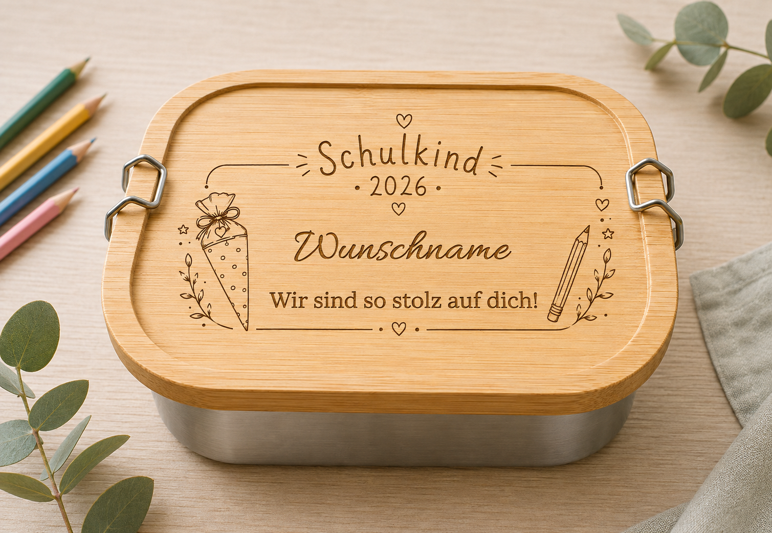 Schulkind 2026 | Lieblings-Lunchbox aus Edelstahl & Bambus