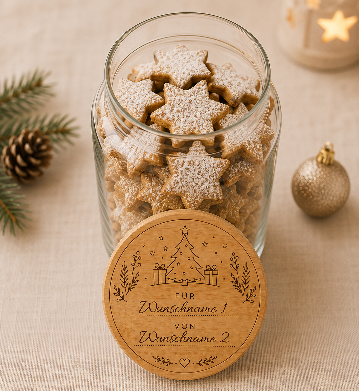 Frohe Weihnachten für..von.. | Geschenke | Lieblings-Vorratsglas mit Holzdeckel und deiner Wunschgravur