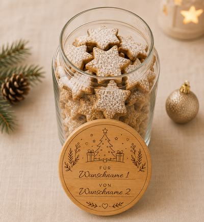 Frohe Weihnachten für..von.. | Geschenke | Lieblings-Vorratsglas mit Holzdeckel und deiner Wunschgravur