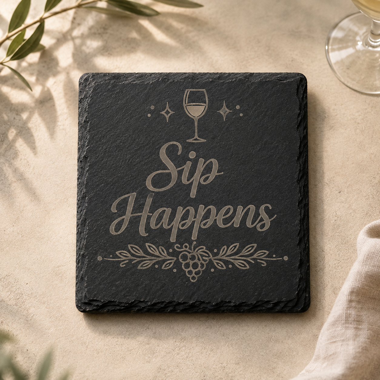 Sip Happens | Weinliebe | Lieblings-Untersetzer aus Schiefer