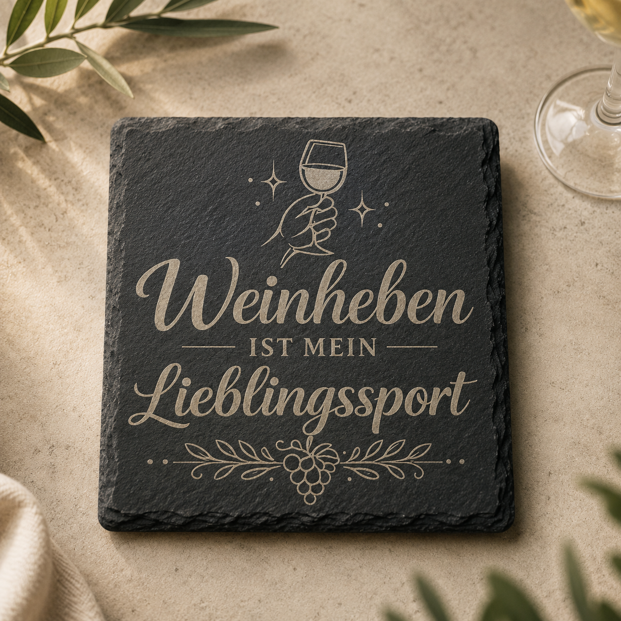 Weinheben ist mein Lieblingssport | Weinliebe | Lieblings-Untersetzer aus Schiefer