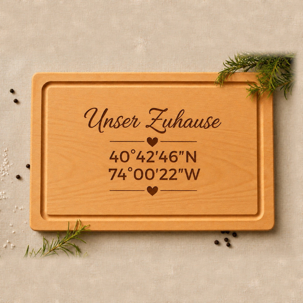 Cutting Board with Your Coordinates - Our Home | Favorite Beechwood Cutting Board